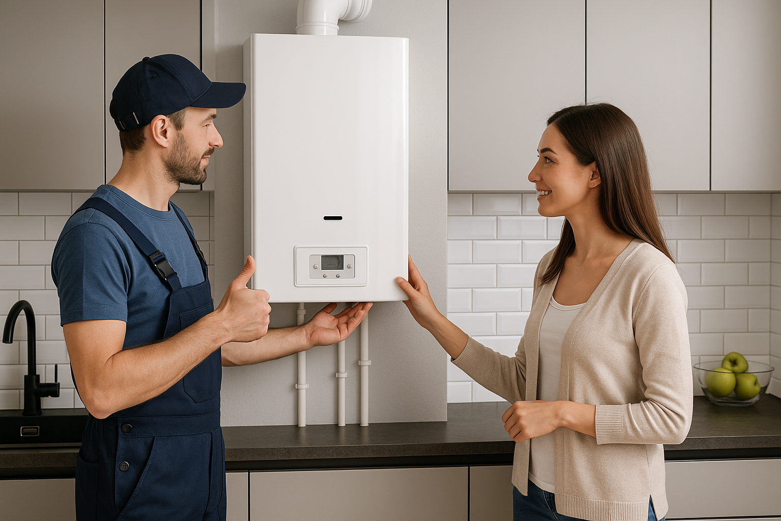 Ninja Boilers engineer installing a new boiler in a London kitchen